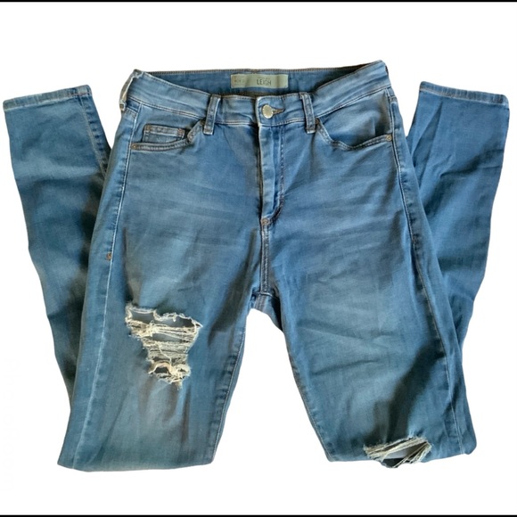 Topshop Womens Jeans Sz 28 Blue Denim Moto Leigh Skinny Distressed - Picture 1 of 7